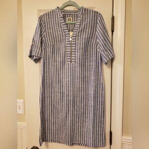 Womans Anne Klein Navy &White Striped Dress Size 4 Beach Coastal  Nautical NWT